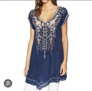 Johnny Was Rubina Tunic Navy  Embroidered